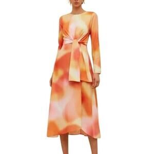 C/MEO Collective Blindfold Dress Flame Yellow Tie Front Long Sleeve US 10